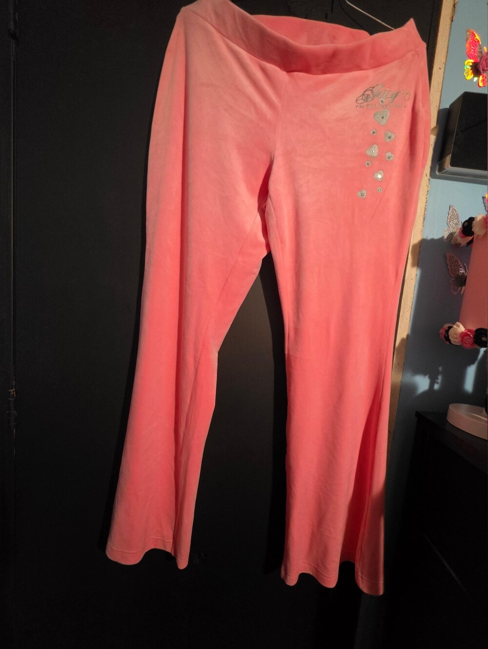 Juicy Couture Pink Velour Lounge Pants with Embellished Detail